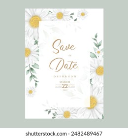 wedding invitation card with flower daisy watercolor
