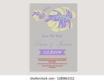 wedding invitation card flower frame proton purple