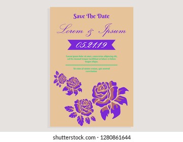 wedding invitation card flower frame proton purple