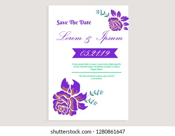 wedding invitation card flower frame proton purple