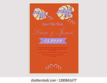 wedding invitation card flower frame proton purple
