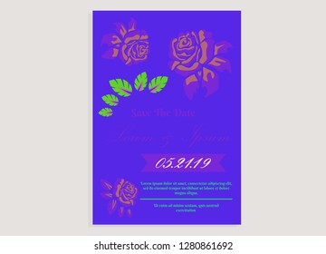 wedding invitation card flower frame proton purple