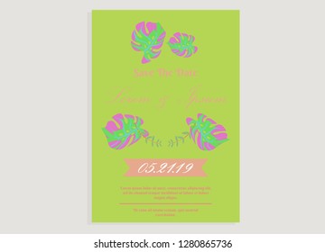 wedding invitation card flower frame ufo green