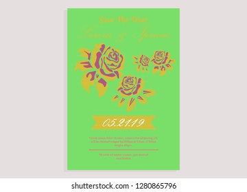 wedding invitation card flower frame ufo green