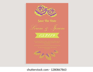 wedding invitation card flower frame proton purple