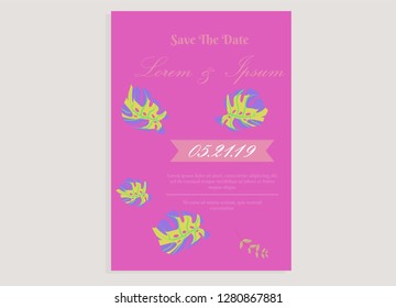 wedding invitation card flower frame proton purple