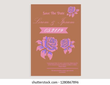 wedding invitation card flower frame proton purple