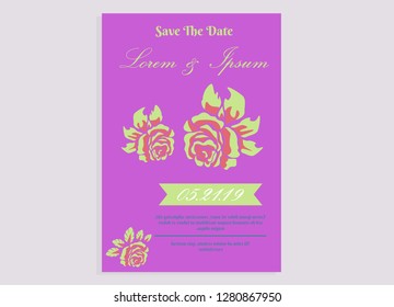 wedding invitation card flower frame proton purple