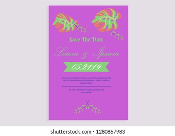 wedding invitation card flower frame proton purple