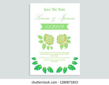 wedding invitation card flower frame ufo green