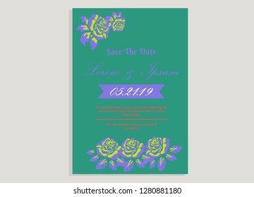 wedding invitation card flower frame proton purple