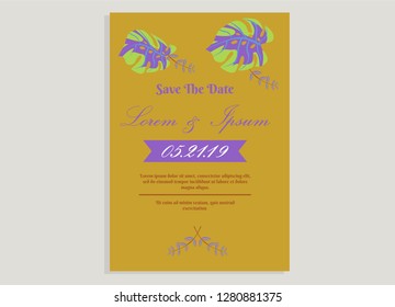 wedding invitation card flower frame proton purple