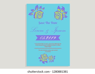 wedding invitation card flower frame proton purple