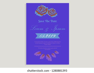 wedding invitation card flower frame proton purple