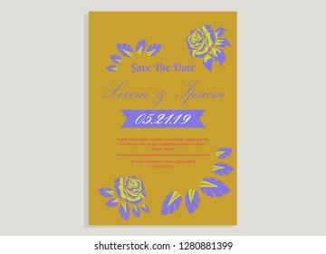 wedding invitation card flower frame proton purple