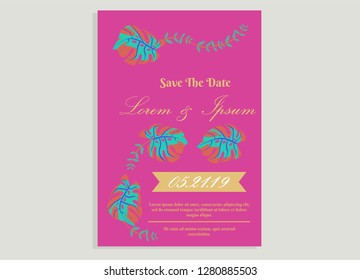 wedding invitation card flower frame plastic pink
