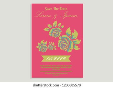 wedding invitation card flower frame plastic pink