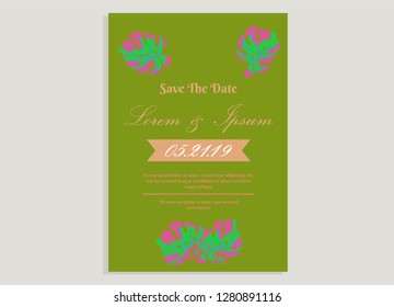 wedding invitation card flower frame ufo green