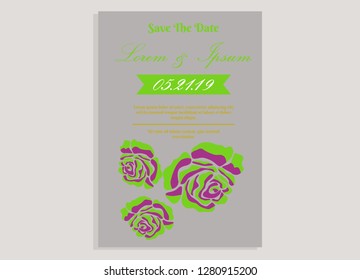 wedding invitation card flower frame proton purple
