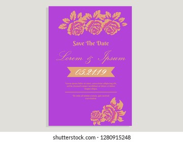 wedding invitation card flower frame proton purple