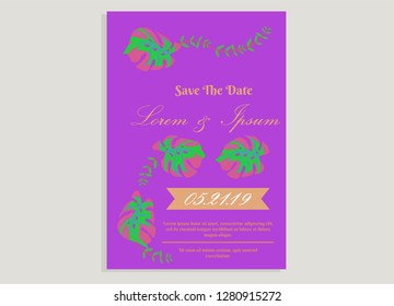 wedding invitation card flower frame proton purple