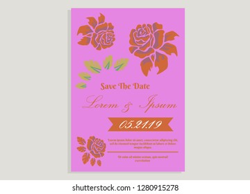 wedding invitation card flower frame proton purple