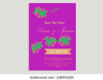 wedding invitation card flower frame proton purple