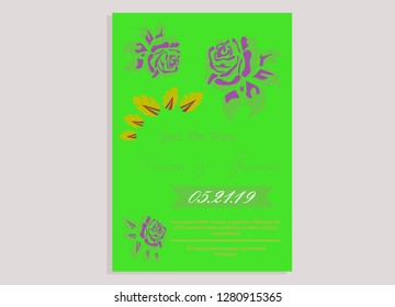 wedding invitation card flower frame proton purple