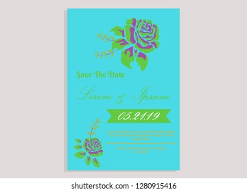 wedding invitation card flower frame proton purple