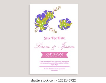 wedding invitation card flower frame proton purple