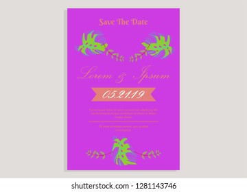 wedding invitation card flower frame proton purple
