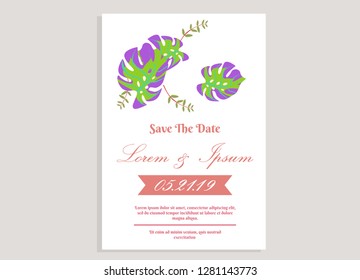 wedding invitation card flower frame proton purple