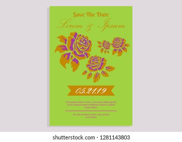 wedding invitation card flower frame proton purple