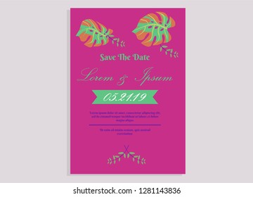 wedding invitation card flower frame proton purple