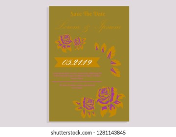 wedding invitation card flower frame proton purple