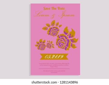 wedding invitation card flower frame proton purple