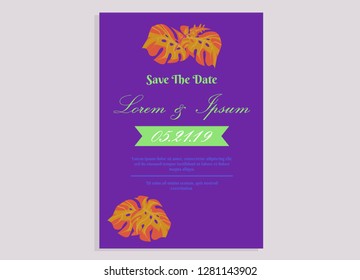 wedding invitation card flower frame proton purple