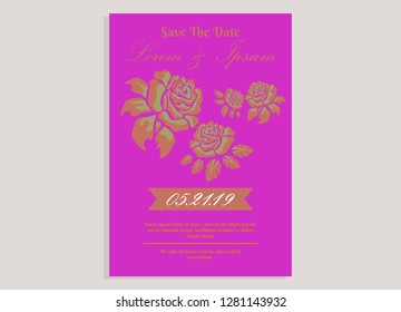 wedding invitation card flower frame proton purple