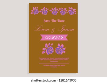 wedding invitation card flower frame proton purple