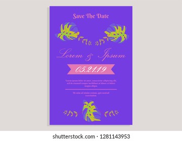 wedding invitation card flower frame proton purple