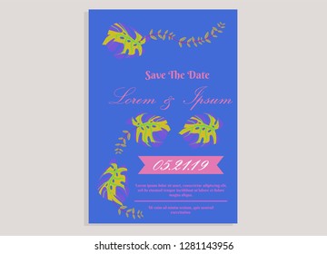 wedding invitation card flower frame proton purple