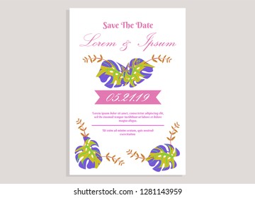 wedding invitation card flower frame proton purple