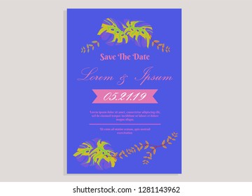 wedding invitation card flower frame proton purple
