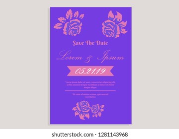wedding invitation card flower frame proton purple