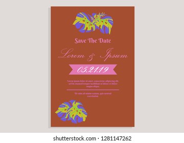 wedding invitation card flower frame plastic pink