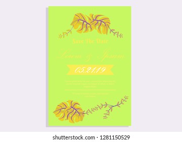 wedding invitation card flower frame ufo green