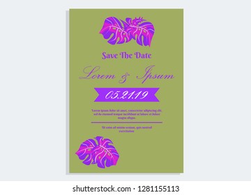 wedding invitation card flower frame proton purple