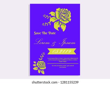 wedding invitation card flower frame proton purple