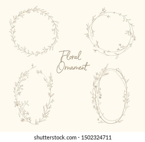 Wedding invitation card with flower hand drawn ornament decoration doodle art style template mockup vector Wreath Circle Floral 