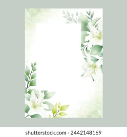 wedding invitation card with flower lily watercolor